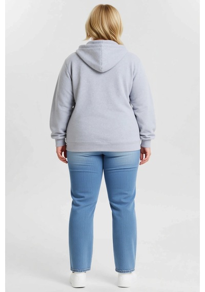 Ersefa Kadın Büyük Beden Sweatshirt Üç İplik İçi Şardonlu Kapüşonlu Tam Gri