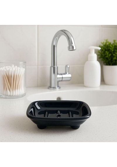 Şura Mutfak Seramik Sabunluk, Delikli Tasarım, Siyah, Banyo Ve Lavabo İçin