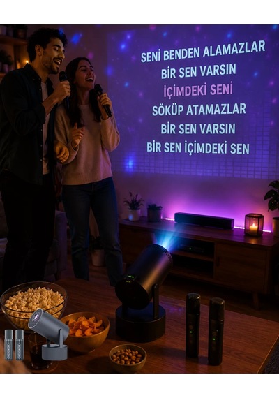 3ü 1 Arada Karaoke Ve Projeksiyon Sistemi Çift Mikrofon Destekli 56582299