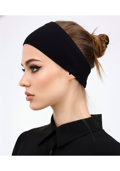 Alivascarf Kaymayan Silikonlu Bandana Bone Siyah - Kadın Tesettür Dikişsiz Kaymaz Geçme - Sportif Saç Bandı