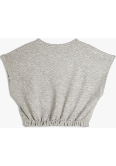 Koton Crop Tişört Kısa Kollu Beli Lastikli Bisiklet Yaka Gri 4sak50034ek 4SAK50034EK031 Gri