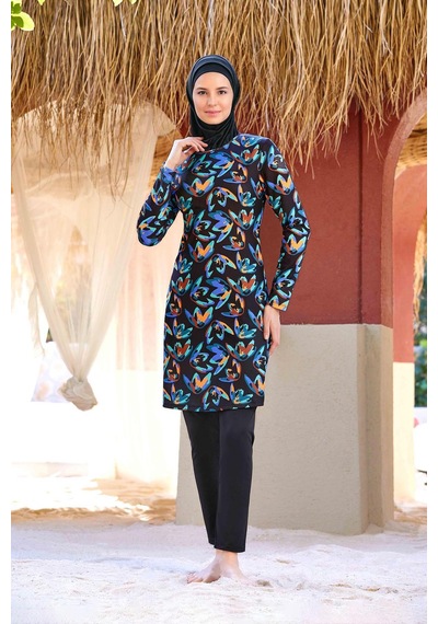 Fulla Moda Desenli 5 Li Tesettür Mayo Siyah