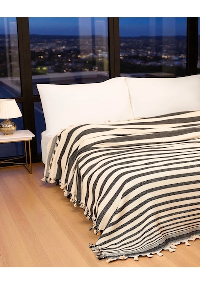 Doğal Pamuk , Yumuşak Çift Kişilik Pike , Çok Amaçlı Örtü , Koltuk Örtüsü 280 X 300 Cm - Zebra Çok Renkli