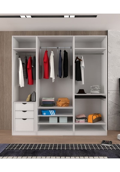 Kapaklı Boydan Aynalı 230/245 Cm Tavana Kadar Gizli Çekmeceli Parlak Beyaz Rengi
