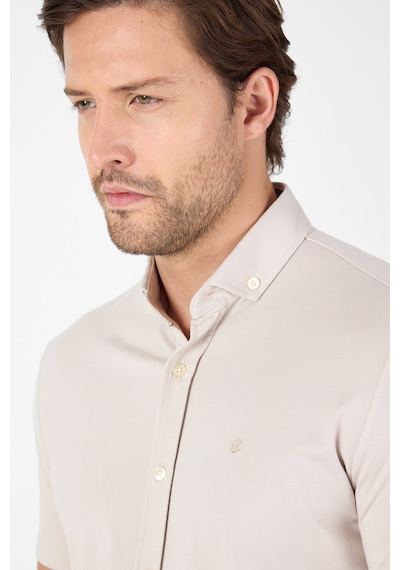 İmza Gri Kısa Kol Düğmeli Yaka Cepsiz Performans Ürün Slim Fit Gömlek 1004250256 Gri
