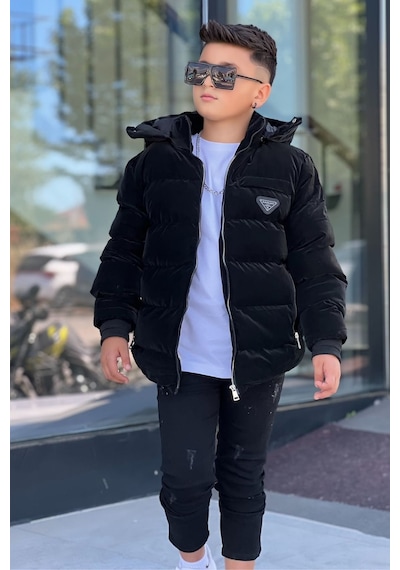 Pina Kids Erkek Çocuk Çıkarılabilir Kapüşonlu Su Geçirmez Nova Kışlık Mont Km4012 Siyah