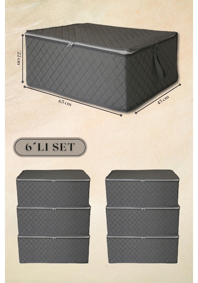 6 Adet Antrasit Kapitone Desenli Büyük Boy Hurç - 65x45x22cm Tela 65 X 46 Gri Tr Diğer