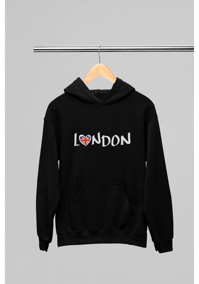 Magors Stıl-x Londra Baskılı Unısex Kapüşonlu Sweatshırt Siyah-3