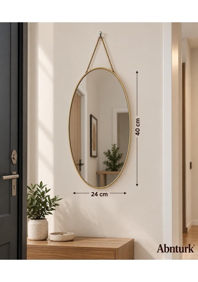 Tr 40x24cm Dekoratif Oval Duvar Aynası-metal Çerçeveli Salon Mutfak Antre Banyo Aynası Diğer