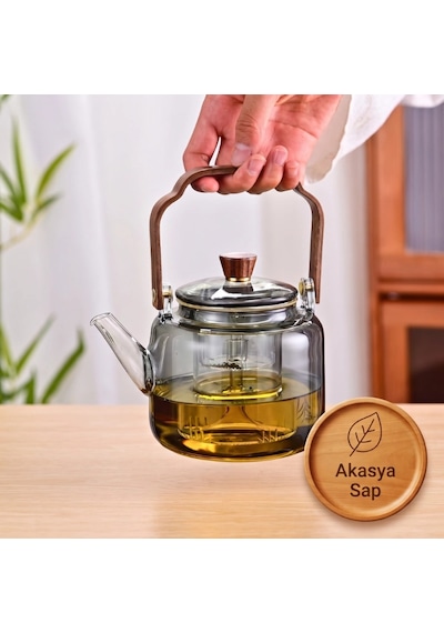 Akasya Saplı Demlik - 1200 Ml - Borosilikat Cam