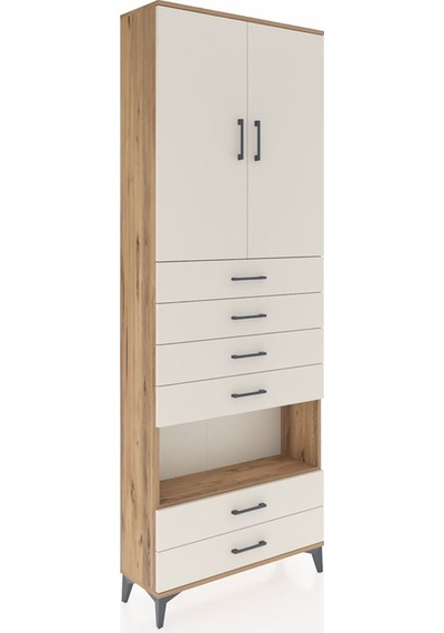 Arges Dolap 4 Raflı 6 Çekmeceli 2 Kapaklı 88x30x243 Çam-aytaşı Atlas Çam