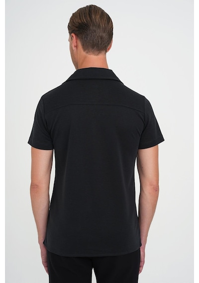 Efor Slim Fit Apaş Yaka Modal Karışımlı Kısa Kol Siyah Gömlek G 1590 Siyah