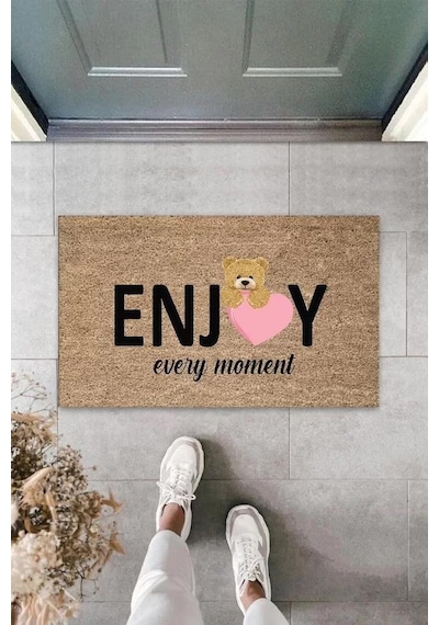 Bej Kapı Önü Paspası Enjoy Ever Moment Ayıcık Desen K-3351 Renkli