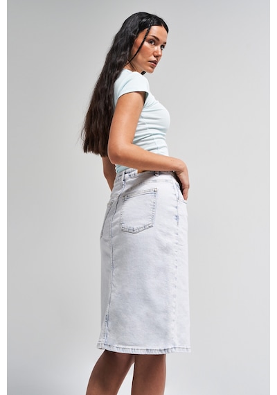 Itsbasic Kadın İce Kot Rengi Erica Esnek Kumaş Önden Yırtmaçlı Midi Boy Denim Etek Ice Rengi