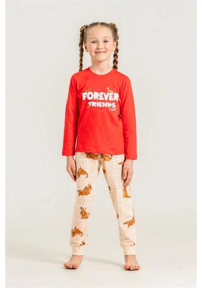 Rolypoly Kız Çocuk Baskılı Pijama Takımı Kırmızı Rp3907-3