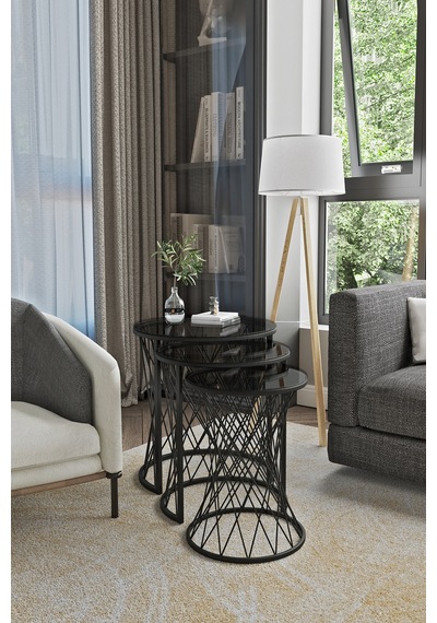 Emga Home Zenith Zigon Sehpa - Füme Cam Füme