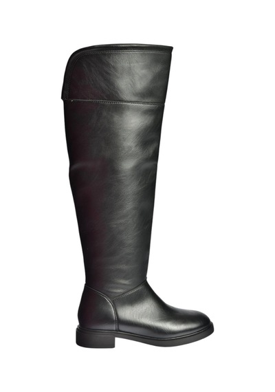 Fox Shoes V973801009 Siyah Alçak Topuklu Diz Üstü Klasik Kadın Binici Çizme Siyah