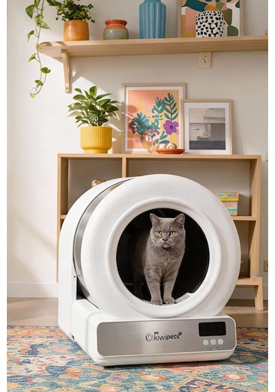 Kiwipets KPLB-10771 Akıllı Kendi Kendini Temizleyen Kedi Tuvaleti Geniş İç Hacim & Koku Giderici 60 L