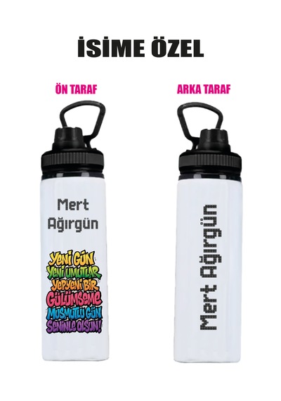 İsime Özel Metal Suluk - Su Matarası 800ml. Gri - Siyah - Yeşil