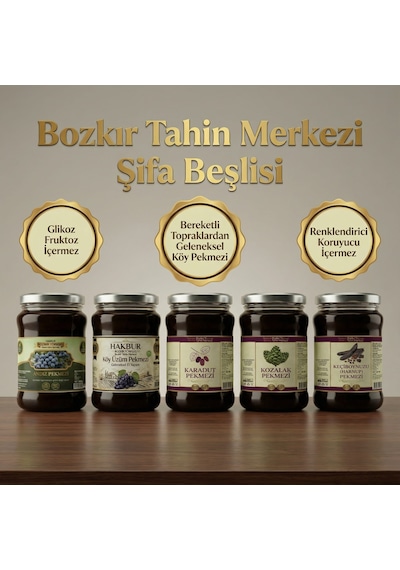 Bozkır Tahin Merkezi Üzüm + Karadut + Keçiboynuzu + Andız + Kozalak Pekmezi 5 x 800 G