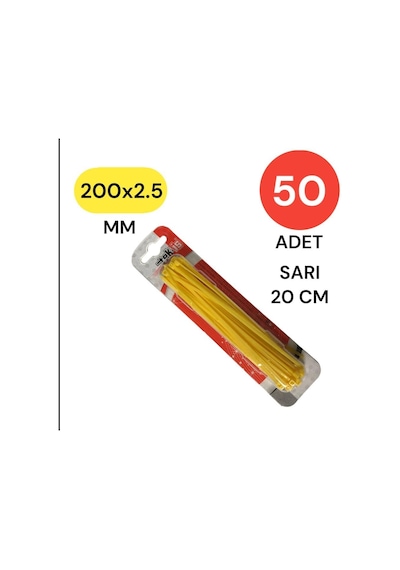 Tr Tek-iş Sarı Plastik Kablo Bağı 200mm X 2.5mm 50 Adet Cırt Kelepçe Seti Kablo Düzenleyici Klips Genel