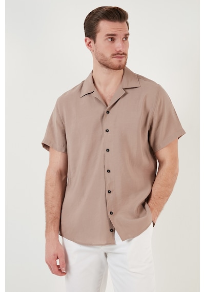 Buratti Regular Fit Apaş Yaka Kısa Kollu Modal Erkek Gömlek Cf24S117929 Camel