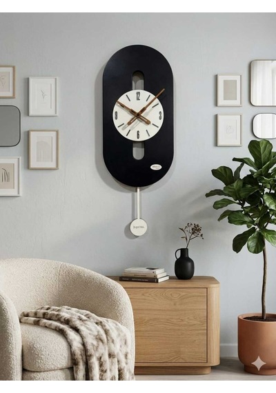Rio Ahşap Salon Duvar Saati Pilli Ledsiz Quartz Ultra Sessiz Mekanizma 26 Cm X 70 Cm Siyah