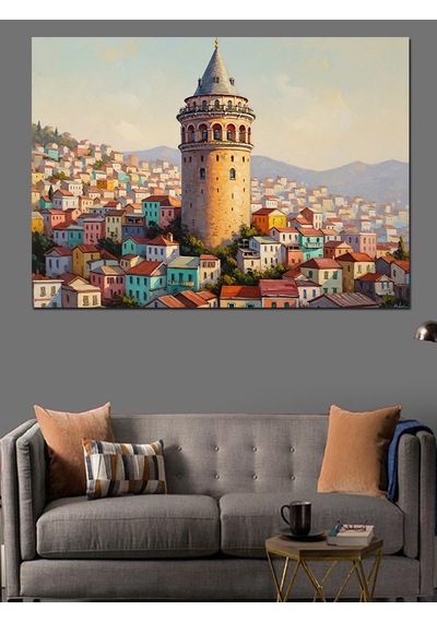 Tepeden Galata Kulesi Ve İstanbul Dekoratif Kanvas - Mdf Ahşap Tablo