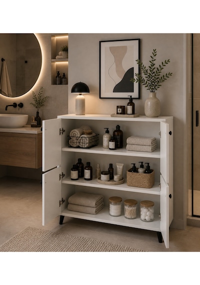 Ağlasun Model 2 Kapaklı Çok Amaçlı Dolap Ayakkabılık Kitaplık Banyo Dolabı Mutfak Dolabı Beyaz