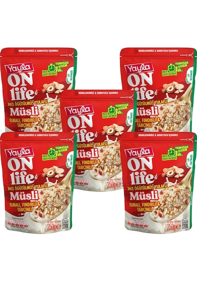 Yayla Onlife Elmalı Fındıklı Ve Tarçınlı İnce Öğütülmüş Yulaflı Müsli 250 G X5