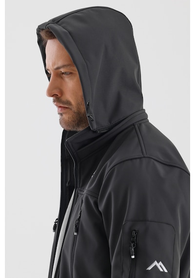 B.he.z Çıkartılabilen Fermuarlı Kapüşon Cepli İçi Polarlı Su Geçirmez Softshell Erkek Mont Gri Gri