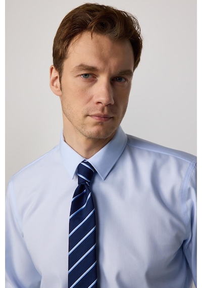 Tudors Slim Fit Uzun Kollu Non-ıron Ütü Gerektirmez Mavi Erkek Gömlek-30453-mavi Mavi