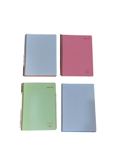 4 Adet A4 Kareli 80 Yaprak Telli Defter Pastel Renkler Sert Plastik Kapak Göz Yormayan Krem Renk Çizgili