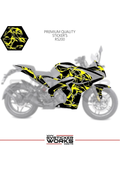 Bajaj Rs200 Kaplama Sticker Şimşek Yıldırım Motor Kaplama Modeli Hazır Kit Sarı