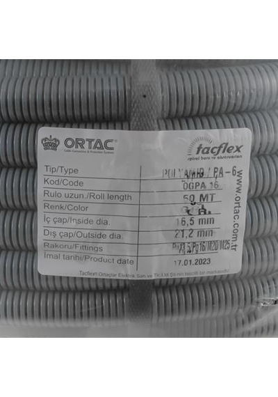 Ortaç Pg-16 Gri Polyamıd Spiral Ogpa-16 1 Paket 50 Metre