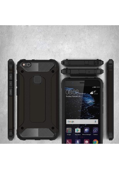 Huawei P10 Lite Silikon Armor Hybrid Zırh Kılıf Siyah