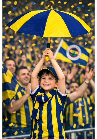Bamtebi Baston Boy Manuel Unisex Kırmızı Beyaz Baston Model Gösteri Ve Yağmur Şemsiyesi Katlanır Baston Şmsy Lacivert - Sarı