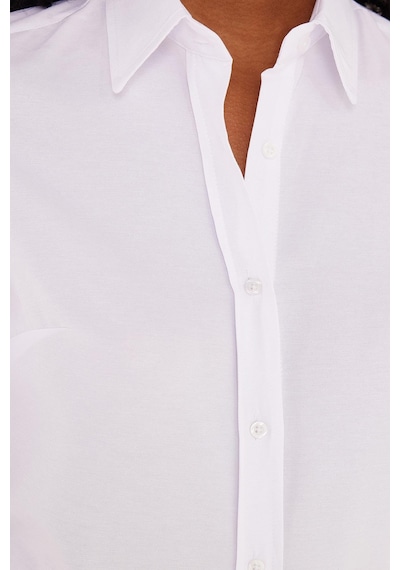 Tudors Kadın Slim Fit Dar Kesim Uzun Kollu Pamuklu Vücuda Oturan Dokulu Beyaz Basic Gömlek-35317 Beyaz
