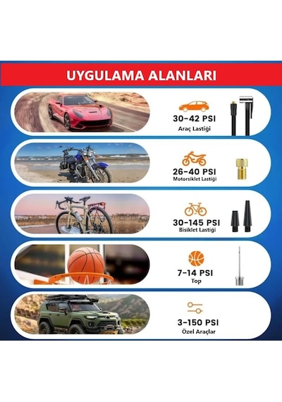 Oto Motto Araba Oto Araç Lastik Şişirme Pompası 150 Psi Metal Gövde Çakmaklık Girişli Hava Kompresörü
