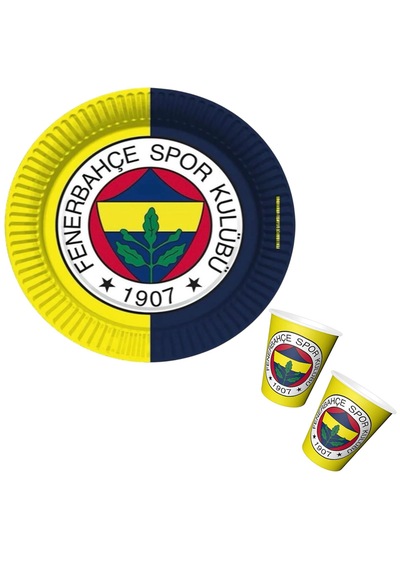 Fenerbahçe Parti Seti 34 Parça 8 Tabak 8 Bardak 16 Peçete + 10'lu Flama Bayrak 2.90 Metre Doğum Günü Süsleri