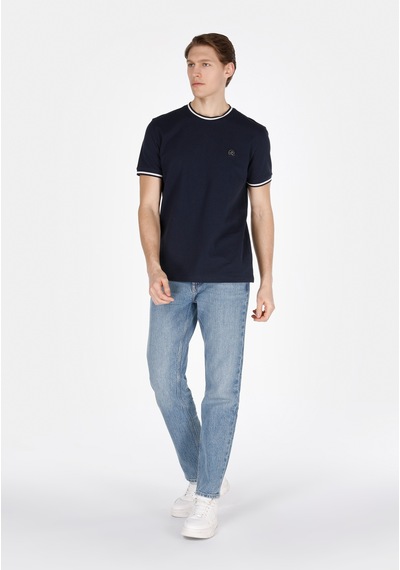 Colin's Colins Regular Fit Yuvarlak Yaka Jakarlı Erkek Lacivert Kısa Kol Tişört Cl1073359 Q1.v1 Nav Lacivert