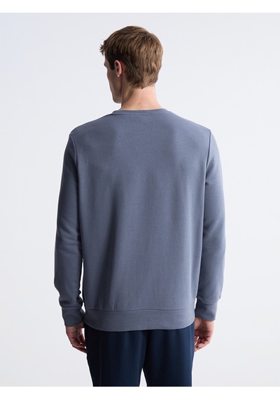 Lcwaıkıkı Classic İndigo Bisiklet Yaka Baskılı Erkek Sweatshirt