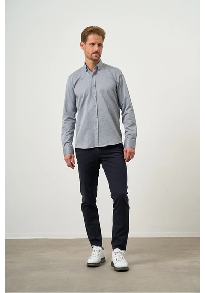 Morven Slim Fit Düğmeli Yaka Oxford Kolay Ütülenebilir Pamuklu Kutulu Uzun Kollu Gömlek