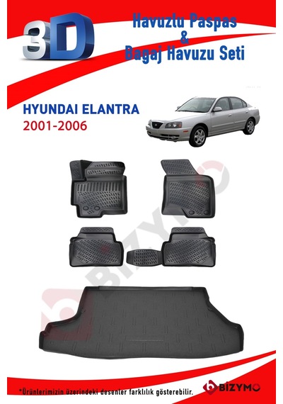 Hyundai Elantra 2001-2006 Paspas ve Bagaj Havuzu Seti Bizymo Siyah