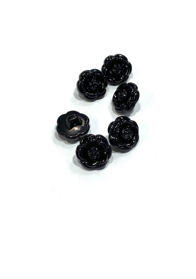 İtalyan Hırka Yelek Düğmesi / Gül Model / 6'lı Set / Siyah / 1.6 Cm / İgd1