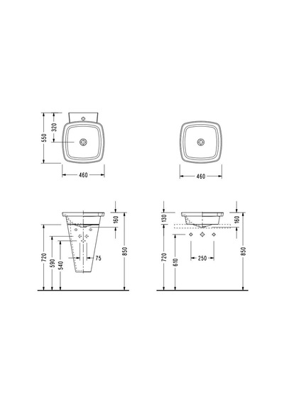 Serel - Helios Kare Tezgâh Üstü Lavabo 46 46 Cm  - Hl36tts110h-