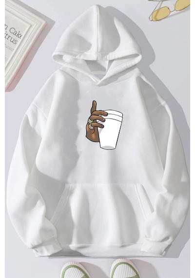 Dont Tupac Coffee Baskı Sweatshirt Beyaz