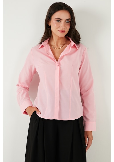 Lela Pamuklu Slim Fit Klasik Yaka Bayan Gömlek 6777423 Şeker Pembe