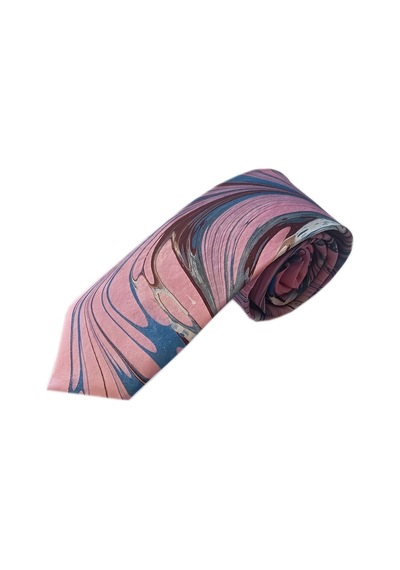 Elifebru Exclusive Handicrafts Ebru Sanatı El Yapımı Pembe Kahve Mavi İpek Kravat Ikr 150 Çok Renkli