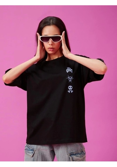 Modi Baskılı Oversize T-shirt - Siyah - Mymg146040